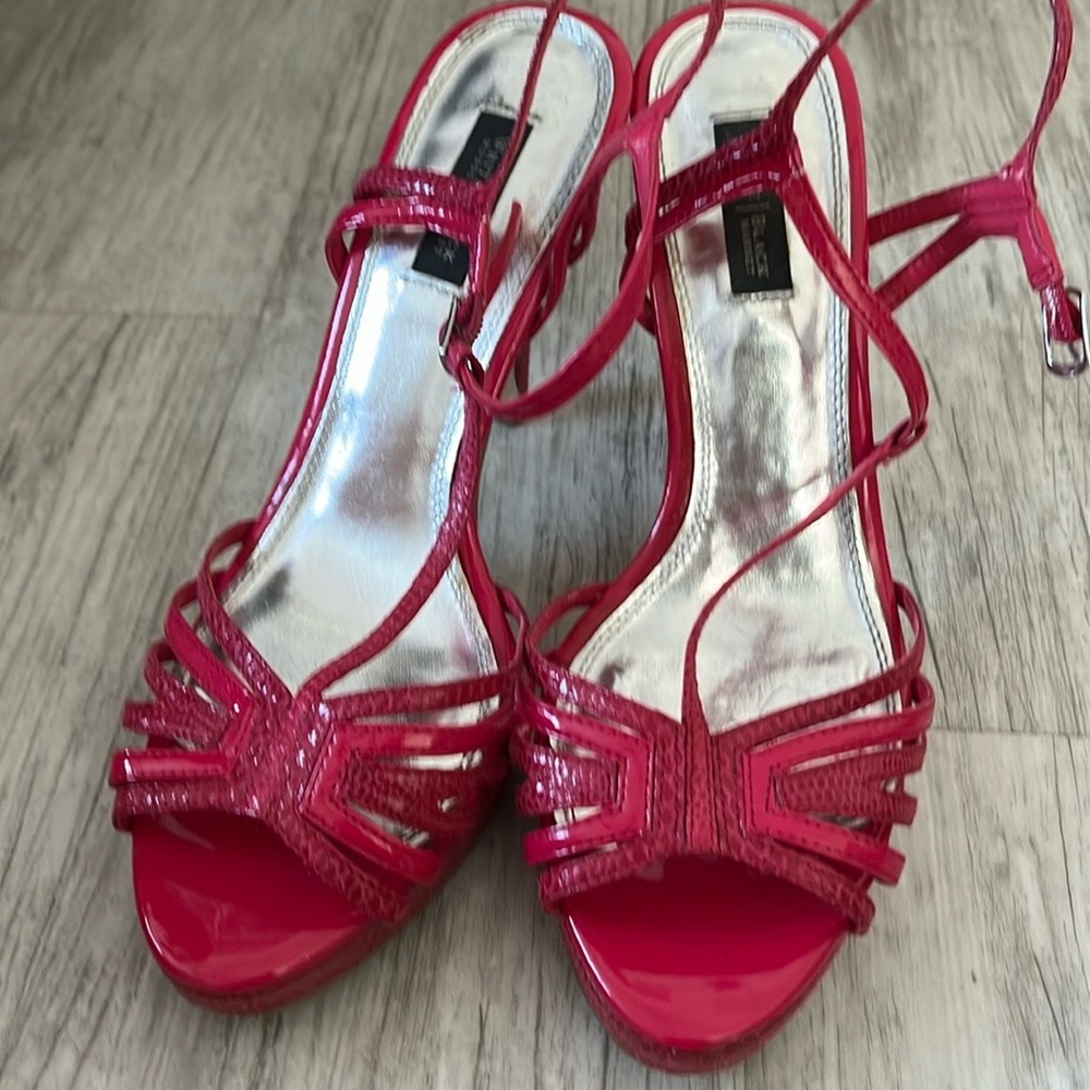 White House Black market pink snake skin heels